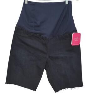 Isabel Maternity Crossover Panel Midi Black Wash Jean 9" Shorts Women Sz 10